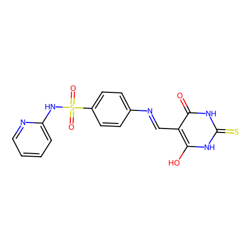 4-{[(4,6-Dioxo-2-sulfanylidenetetrahydropyrimidin-5(2H)-ylidene)methyl]amino}-N-(pyridin-2-yl)benzene-1-sulfonamide structure