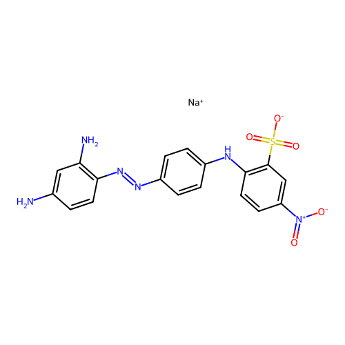 Sodium 2-(4-((2,4-diaminophenyl)azo)anilino)-5-nitrobenzenesulphonate structure