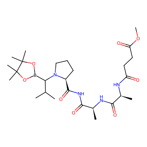 methyl-O-succinyl-alanyl-alanyl-prolyl-borovaline-pinacol structure