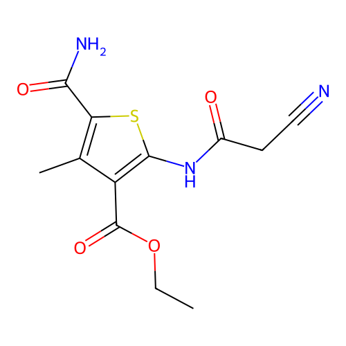 Ethyl 5-(aminocarbonyl)-2-[(cyanoacetyl)amino]-4-methylthiophene-3-carboxylate structure