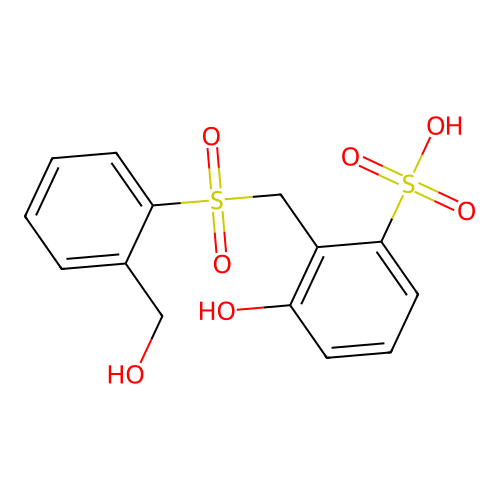 3-Hydroxy-2-[[2-(hydroxymethyl)phenyl]sulfonylmethyl]benzenesulfonic acid structure