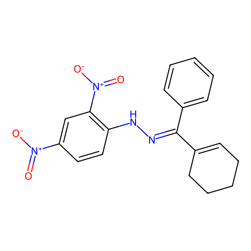 N-[[cyclohexen-1-yl(phenyl)methylidene]amino]-2,4-dinitroaniline structure