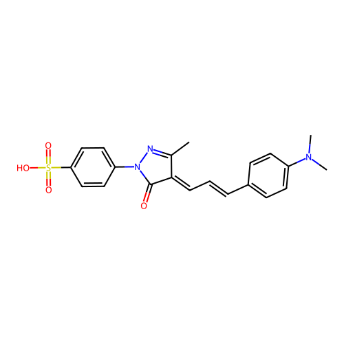 4-(4-{3-[4-(dimethylamino)phenyl]prop-2-en-1-ylidene}-3-methyl-5-oxo-4,5-dihydro-1H-pyrazol-1-yl)benzene-1-sulfonic acid structure