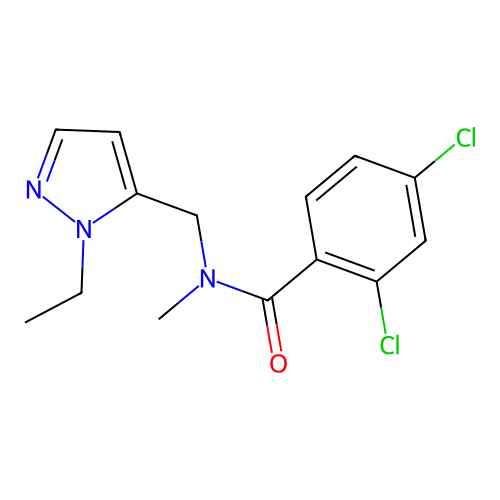 2,4-dichloro-N-[(2-ethylpyrazol-3-yl)methyl]-N-methylbenzamide structure