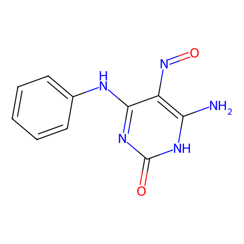 4-amino-6-anilino-5-nitrosopyrimidin-2(1H)-one structure