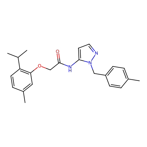 2-[5-methyl-2-(propan-2-yl)phenoxy]-N-{1-[(4-methylphenyl)methyl]-1H-pyrazol-5-yl}acetamide structure