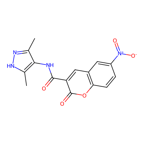 N-(3,5-dimethyl-1H-pyrazol-4-yl)-6-nitro-2-oxochromene-3-carboxamide structure