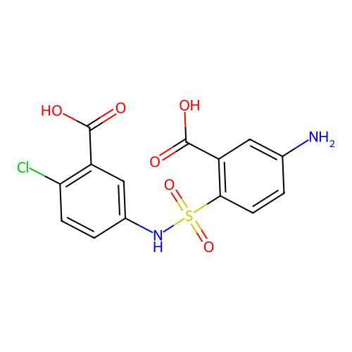 5-Amino-2-(((3-carboxy-4-chlorophenyl)amino)sulphonyl)benzoic acid structure