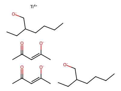 Bis(2-ethylhexan-1-olate);bis(4-oxopent-2-en-2-olate);titanium(4+) structure
