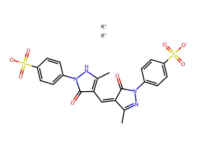 Benzenesulfonic acid, 4-[4,5-dihydro-4-[[5-hydroxy-3-methyl-1-(4-sulfophenyl)-1H-pyrazol-4-yl]methylene]-3-methyl-5-oxo-1H-pyrazol-1-yl]-, dipotassium salt structure