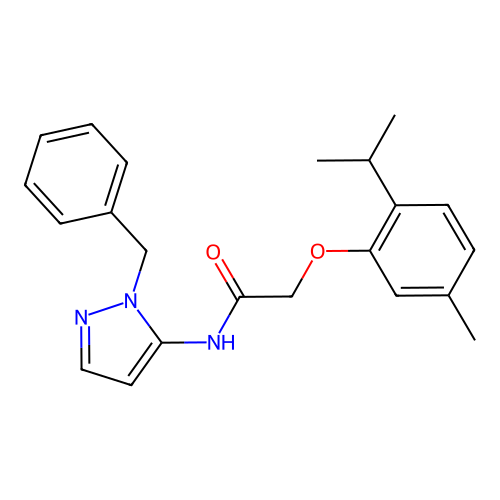 N-(1-benzyl-1H-pyrazol-5-yl)-2-[5-methyl-2-(propan-2-yl)phenoxy]acetamide structure