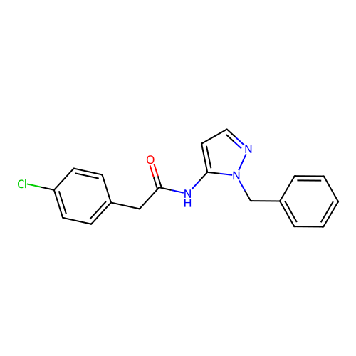N-(2-benzylpyrazol-3-yl)-2-(4-chlorophenyl)acetamide structure