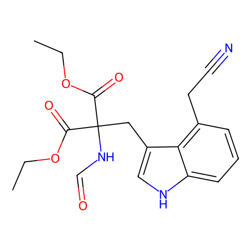 Diethyl 2-(4-(cyanomethyl)-3-indolylmethyl)-2-formamidomalonate structure