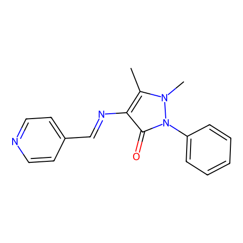 (E)-1,5-dimethyl-2-phenyl-4-((pyridin-4-ylmethylene)amino)-1H-pyrazol-3(2H)-one structure