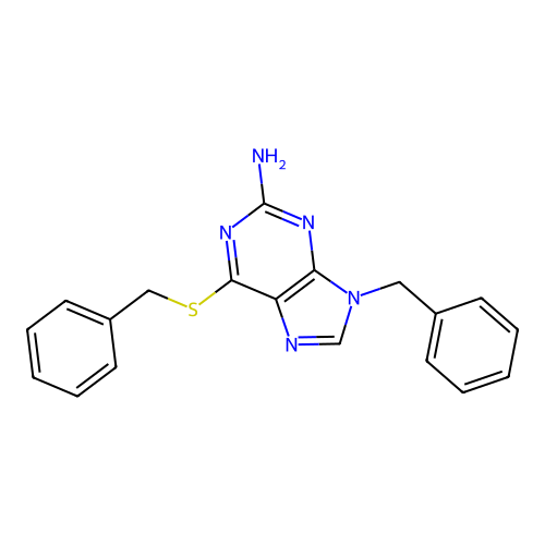 9-benzyl-6-(benzylthio)-9H-purin-2-amine structure