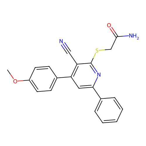2-{[3-Cyano-4-(4-methoxyphenyl)-6-phenyl-2-pyridinyl]sulfanyl}acetamide structure