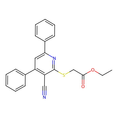 Ethyl 2-(3-cyano-4,6-diphenyl-2-pyridylthio)acetate structure