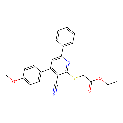Ethyl 2-{[3-cyano-4-(4-methoxyphenyl)-6-phenylpyridin-2-yl]sulfanyl}acetate structure