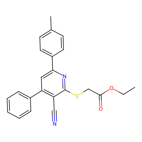Ethyl 2-((3-cyano-4-phenyl-6-(p-tolyl)pyridin-2-yl)thio)acetate structure