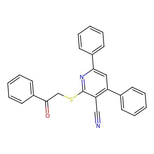 2-((2-Oxo-2-phenylethyl)thio)-4,6-diphenylnicotinonitrile structure