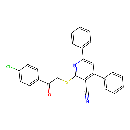2-((2-(4-Chlorophenyl)-2-oxoethyl)thio)-4,6-diphenylnicotinonitrile structure