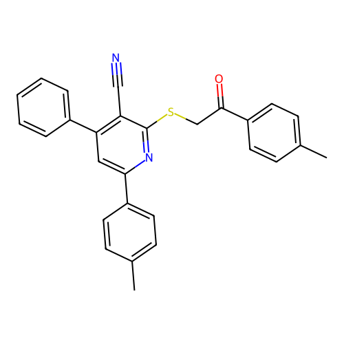 2-((2-Oxo-2-(p-tolyl)ethyl)thio)-4-phenyl-6-(p-tolyl)nicotinonitrile structure