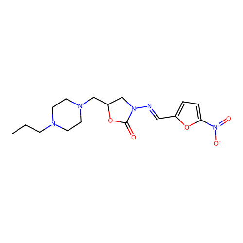 3-[(E)-(5-nitrofuran-2-yl)methylideneamino]-5-[(4-propylpipe structure