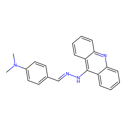 Benzaldehyde, 4-(dimethylamino)-, 9-acridinylhydrazone structure