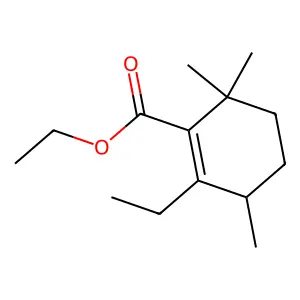 1-Cyclohexene-1-carboxylic acid, 2-ethyl-3,6,6-trimethyl-, ethyl ester structure