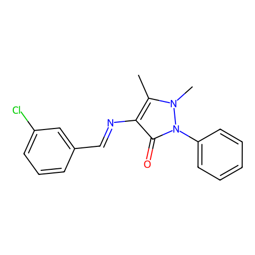 (E)-4-((3-chlorobenzylidene)amino)-1,5-dimethyl-2-phenyl-1H-pyrazol-3(2H)-one structure
