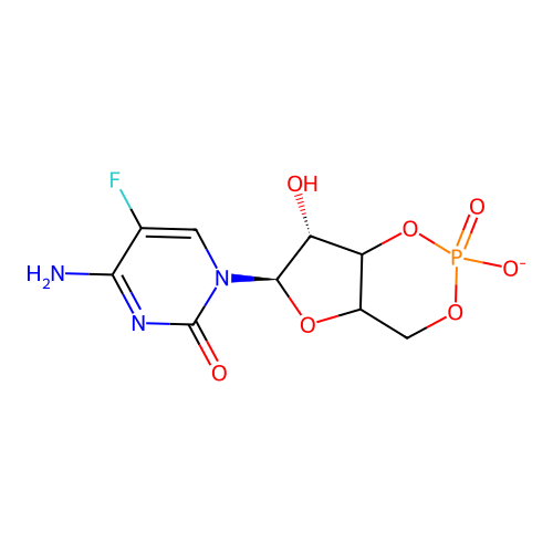 2(1H)-Pyrimidinone, 4-amino-5-fluoro-3,4-dihydro-1-((6R,7R)-tetrahydro-2,7-dihydroxy-2-oxido-4H-furo(3,2-d)-1,3,2-dioxaphosphorin-6-yl)-, ion(1-) structure