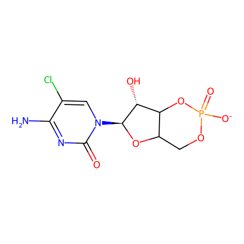 2(1H)-Pyrimidinone, 4-amino-5-chloro-3,4-dihydro-1-((6R,7R)-tetrahydro-2,7-dihydroxy-2-oxido-4H-furo(3,2-d)-1,3,2-dioxaphosphorin-6-yl)-, ion(1-) structure