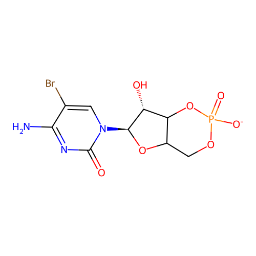 2(1H)-Pyrimidinone, 4-amino-5-bromo-3,4-dihydro-1-((6R,7R)-tetrahydro-2,7-dihydroxy-2-oxido-4H-furo(3,2-d)-1,3,2-dioxaphosphorin-6-yl)-, ion(1-) structure