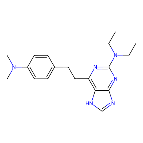 6-[2-(4-dimethylaminophenyl)ethyl]-N,N-diethyl-7H-purin-2-amine structure