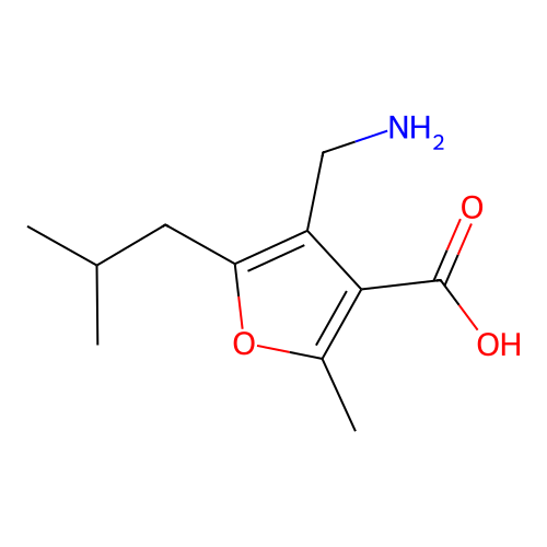4-Aminomethyl-5-isobutyl-2-methyl-furan-3-carboxylic acid structure