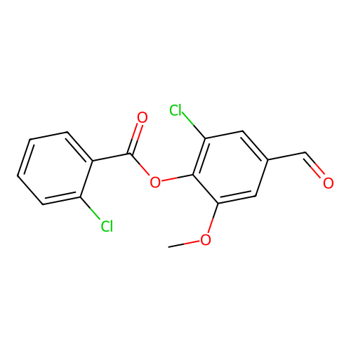 2-Chloro-4-formyl-6-methoxyphenyl 2-chlorobenzoate structure