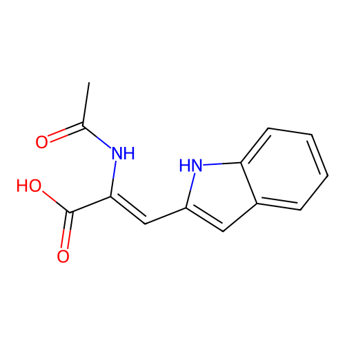 2-acetamido-3-(1H-indol-2-yl)prop-2-enoic acid structure