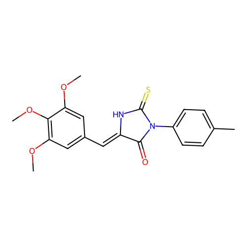 (5Z)-3-(4-methylphenyl)-2-sulfanylidene-5-[(3,4,5-trimethoxyphenyl)methylidene]imidazolidin-4-one structure