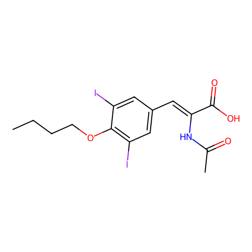 2-Acetamido-3-(4-butoxy-3,5-diiodophenyl)prop-2-enoic acid structure