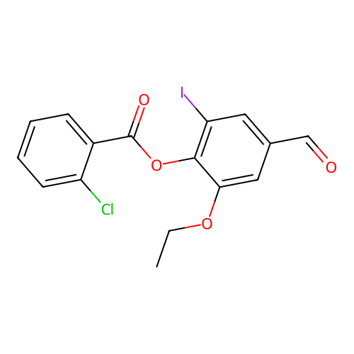 2-Ethoxy-4-formyl-6-iodophenyl 2-chlorobenzoate structure