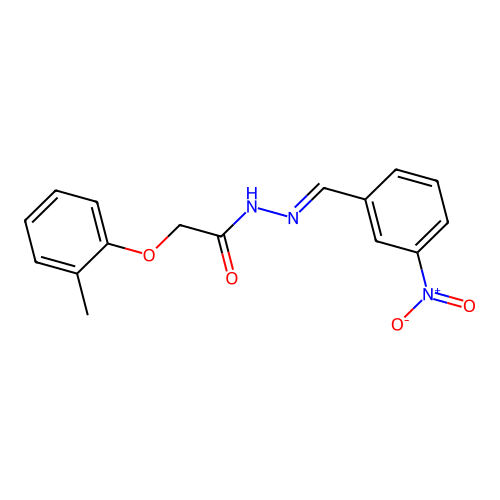 2-(2-methylphenoxy)-N-[(3-nitrophenyl)methylideneamino]acetamide structure