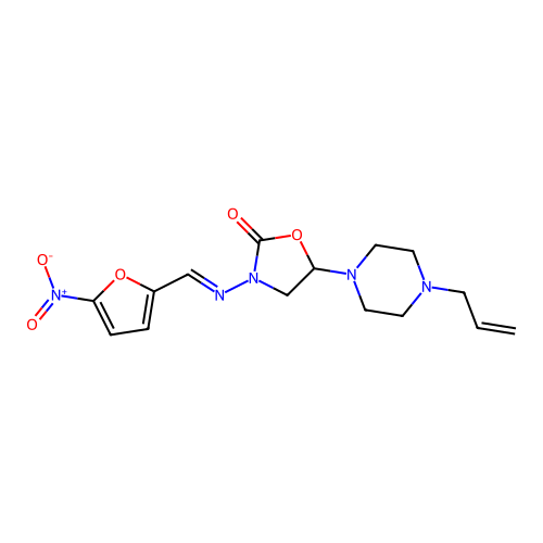 2-Oxazolidinone, 5-(4-allyl-1-piperazinyl)-3-((5-nitro-2-furfurylidene)amino)- structure