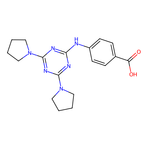 4-{[4,6-Di(pyrrolidin-1-yl)-1,3,5-triazin-2-yl]amino}benzoic acid structure