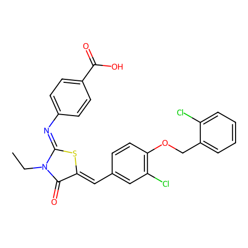 4-[[5-[[3-Chloro-4-[(2-chlorophenyl)methoxy]phenyl]methylene]-3-ethyl-4-oxo-2-thiazolidinylidene]amino]benzoic acid structure