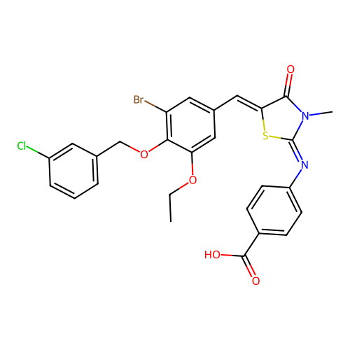 4-[[5-[[3-Bromo-4-[(3-chlorophenyl)methoxy]-5-ethoxyphenyl]methylene]-3-methyl-4-oxo-2-thiazolidinylidene]amino]benzoic acid structure