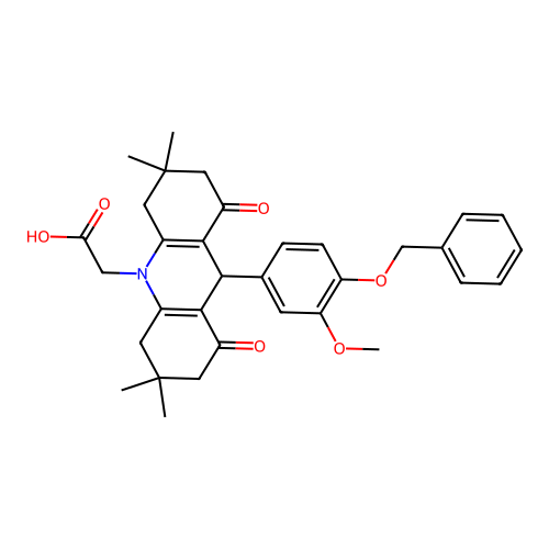 2,3,4,5,6,7,8,9-Octahydro-9-[3-methoxy-4-(phenylmethoxy)phenyl]-3,3,6,6-tetramethyl-1,8-dioxo-10(1H)-acridineacetic acid structure