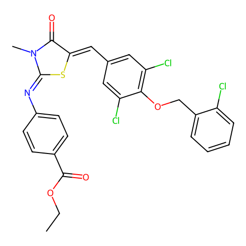 Ethyl 4-[[5-[[3,5-dichloro-4-[(2-chlorophenyl)methoxy]phenyl]methylene]-3-methyl-4-oxo-2-thiazolidinylidene]amino]benzoate structure
