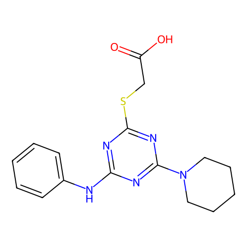 2-((4-(Phenylamino)-6-(piperidin-1-yl)-1,3,5-triazin-2-yl)thio)acetic acid structure