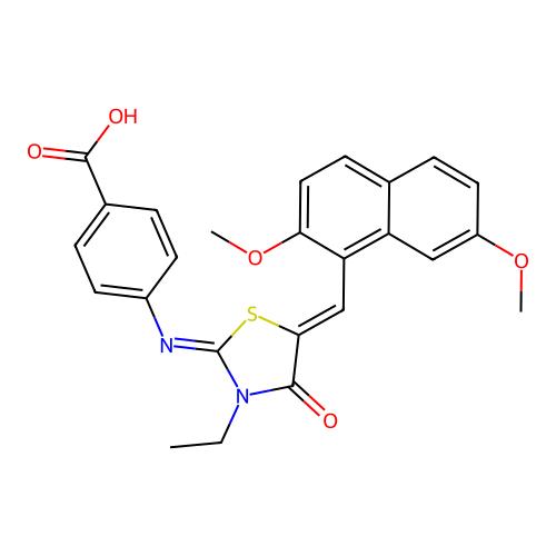 4-[[5-[(2,7-Dimethoxy-1-naphthalenyl)methylene]-3-ethyl-4-oxo-2-thiazolidinylidene]amino]benzoic acid structure