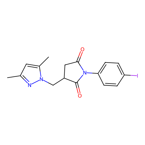3-[(3,5-dimethyl-1H-pyrazol-1-yl)methyl]-1-(4-iodophenyl)pyrrolidine-2,5-dione structure